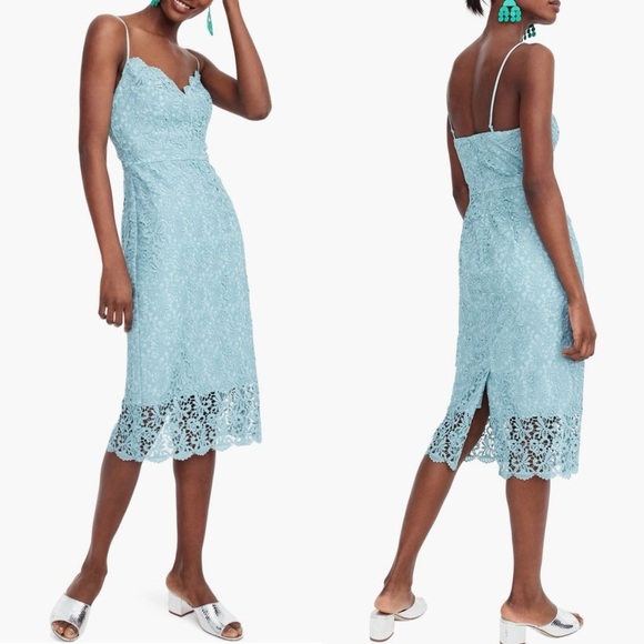 J. CREW H7373 SEAFOAM GUIPURE LACE SWEETHEART SPAGHETTI STRAP MIDI DRESS - Picture 1 of 16